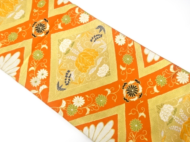 アンティーク　菱に桐・菊模様織り出し袋帯（材料）